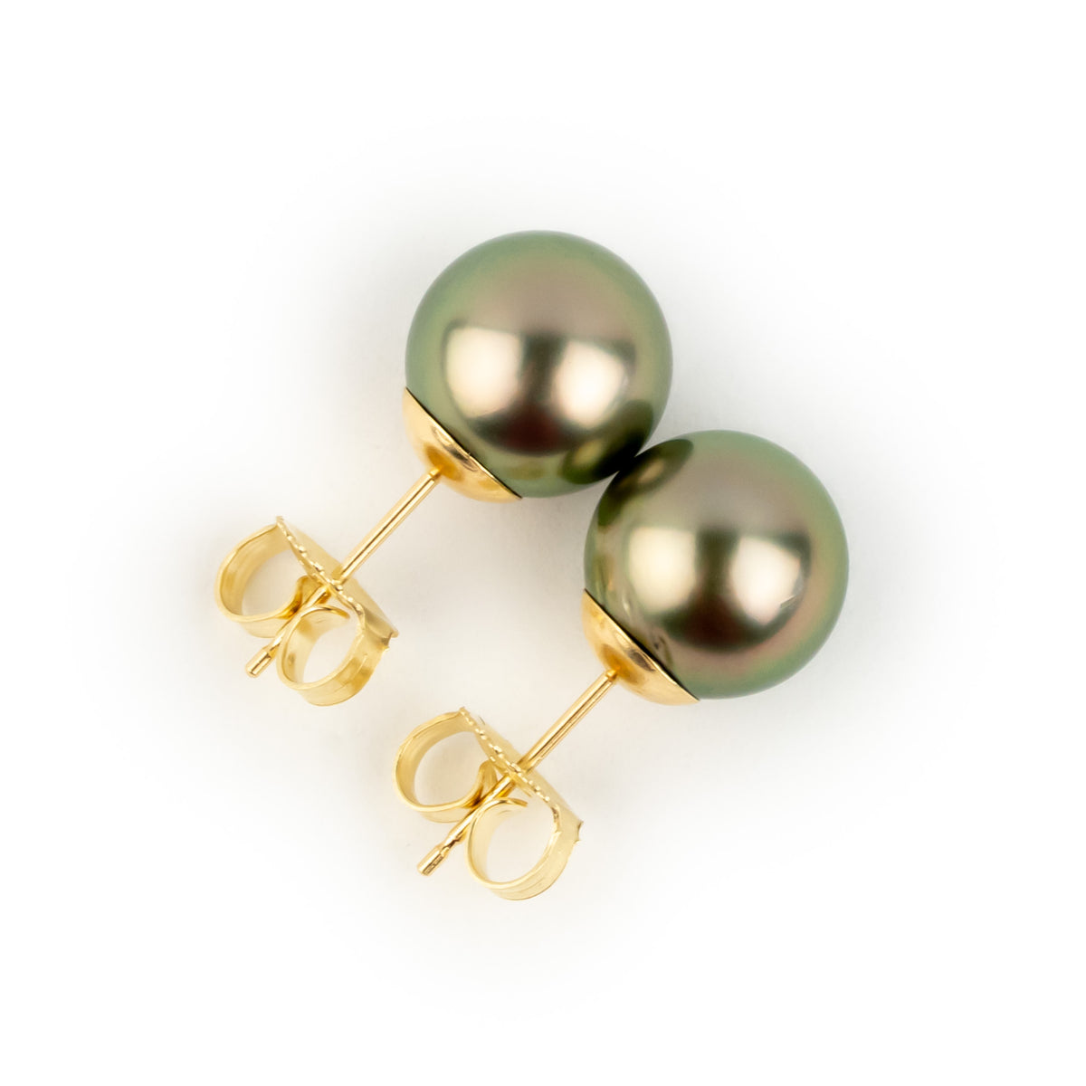Golden Green Glow 9.9mm Statement Pearl Stud Earrings