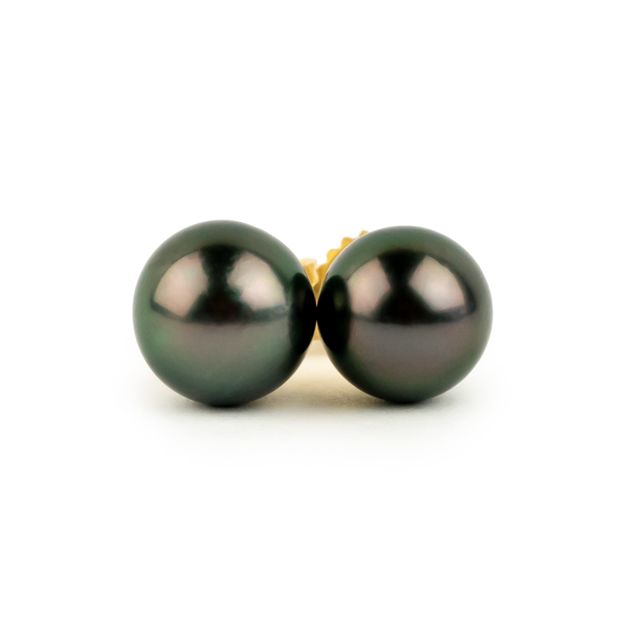 Crimson Green 8.5-8.9mm Tahitian Pearl Stud Earrings