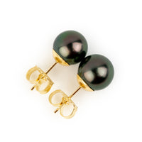Crimson Green 8.5-8.9mm Tahitian Pearl Stud Earrings