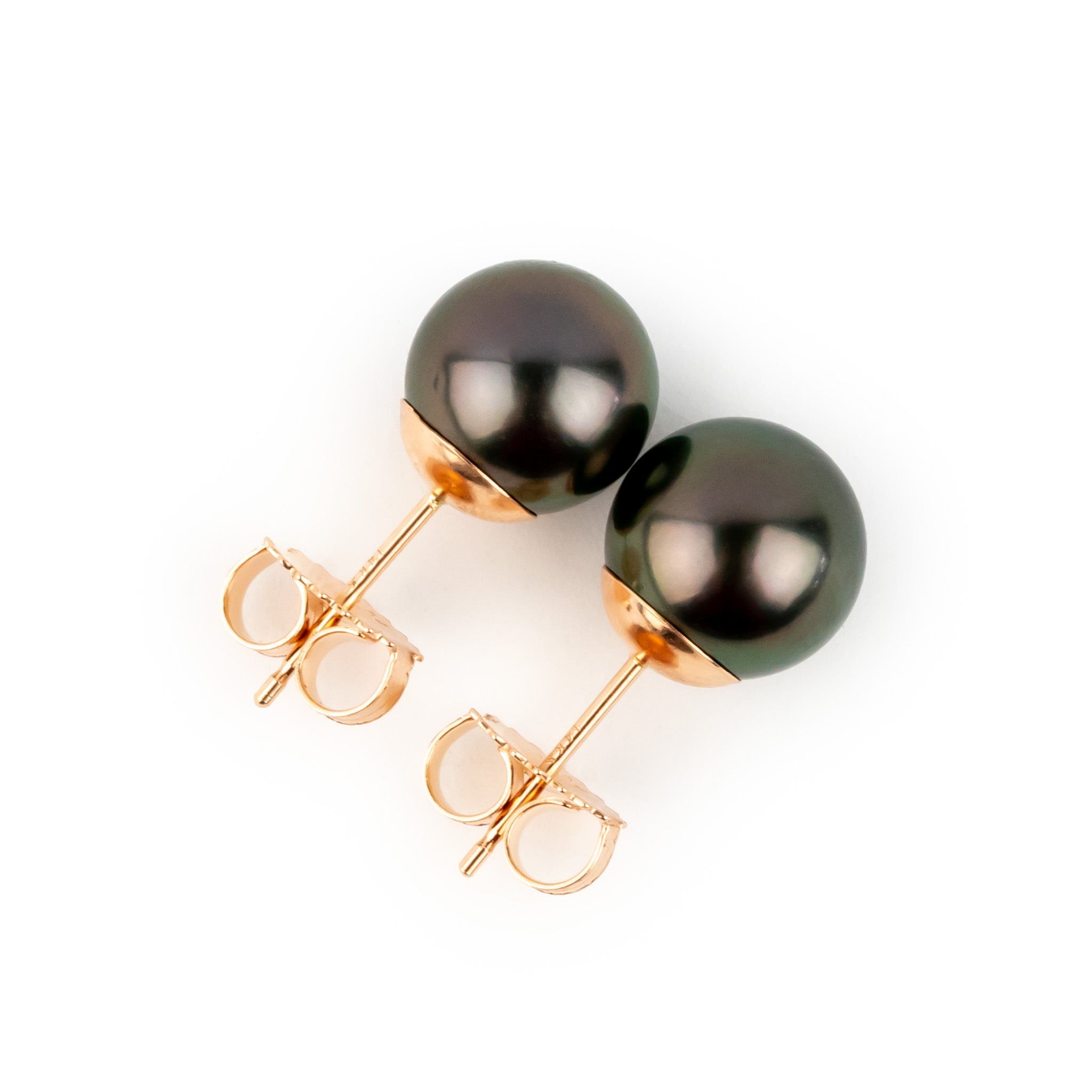 Crimson Green 8.5-8.9mm Tahitian Pearl Stud Earrings