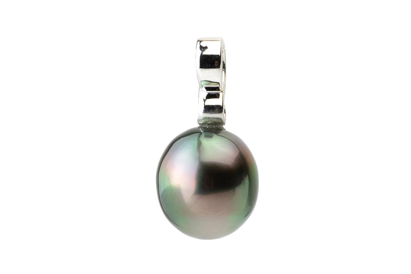 Flashy Aubergine Peacock Tahitian Pearl Infinity Pendant on 14K White Gold