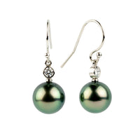 Tahitian Pearl & Diamond Aurora French Hook Earrings on 14K White Gold
