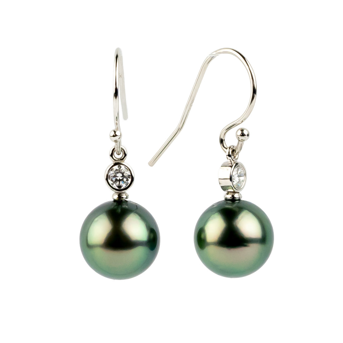 Tahitian Pearl & Diamond Aurora French Hook Earrings on 14K White Gold