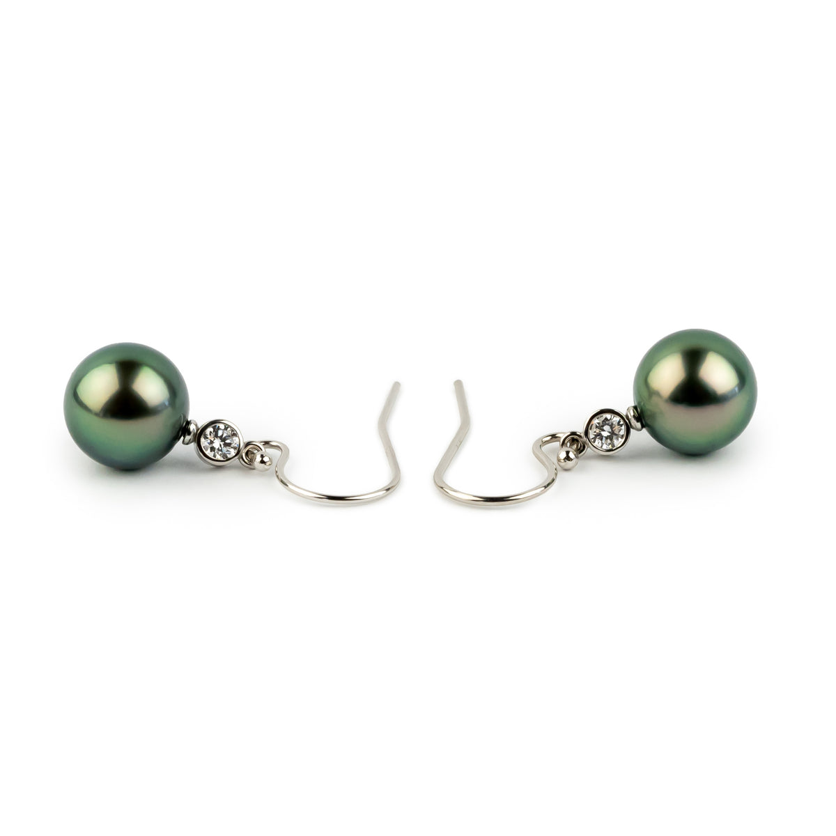 Tahitian Pearl & Diamond Aurora French Hook Earrings on 14K White Gold