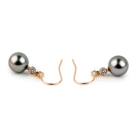 Tahitian Pearl & Diamond Aurora French Hook Earrings on 14K Rose Gold