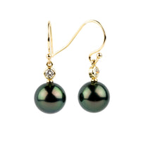 Tahitian Pearl & Diamond Aurora French Hook Earrings on 14K Yellow Gold