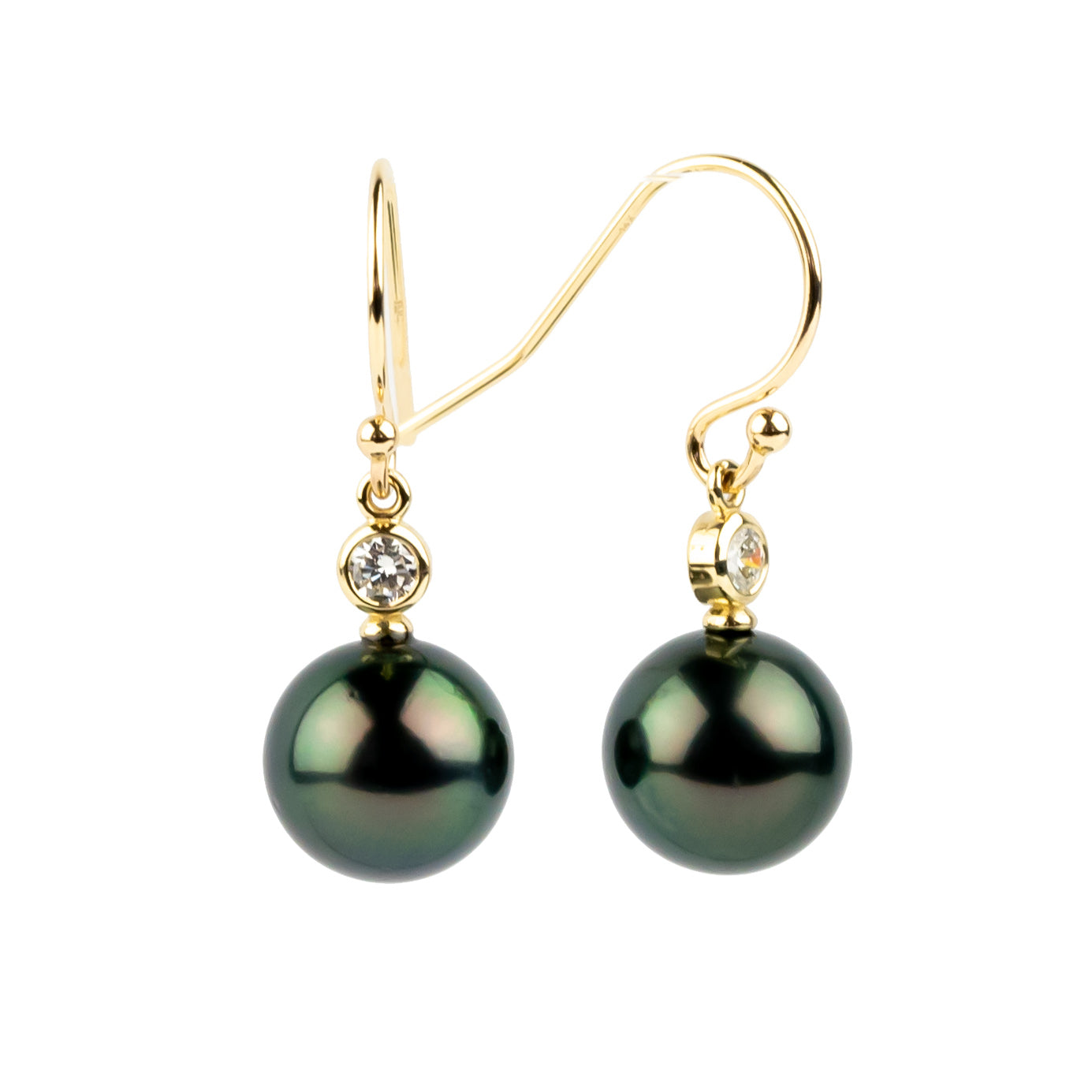 Tahitian Pearl & Diamond Aurora French Hook Earrings on 14K Yellow Gold