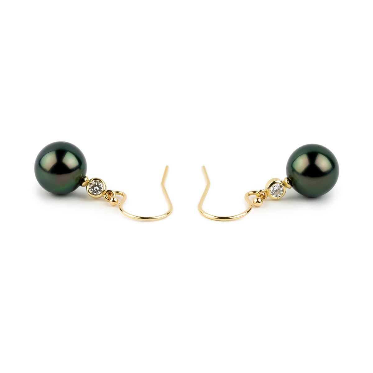 Tahitian Pearl & Diamond Aurora French Hook Earrings on 14K Yellow Gold