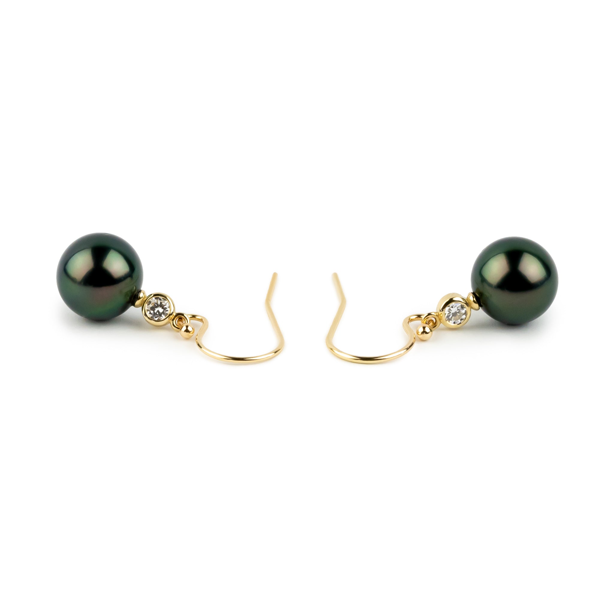 Tahitian Pearl & Diamond Aurora French Hook Earrings on 14K Yellow Gold