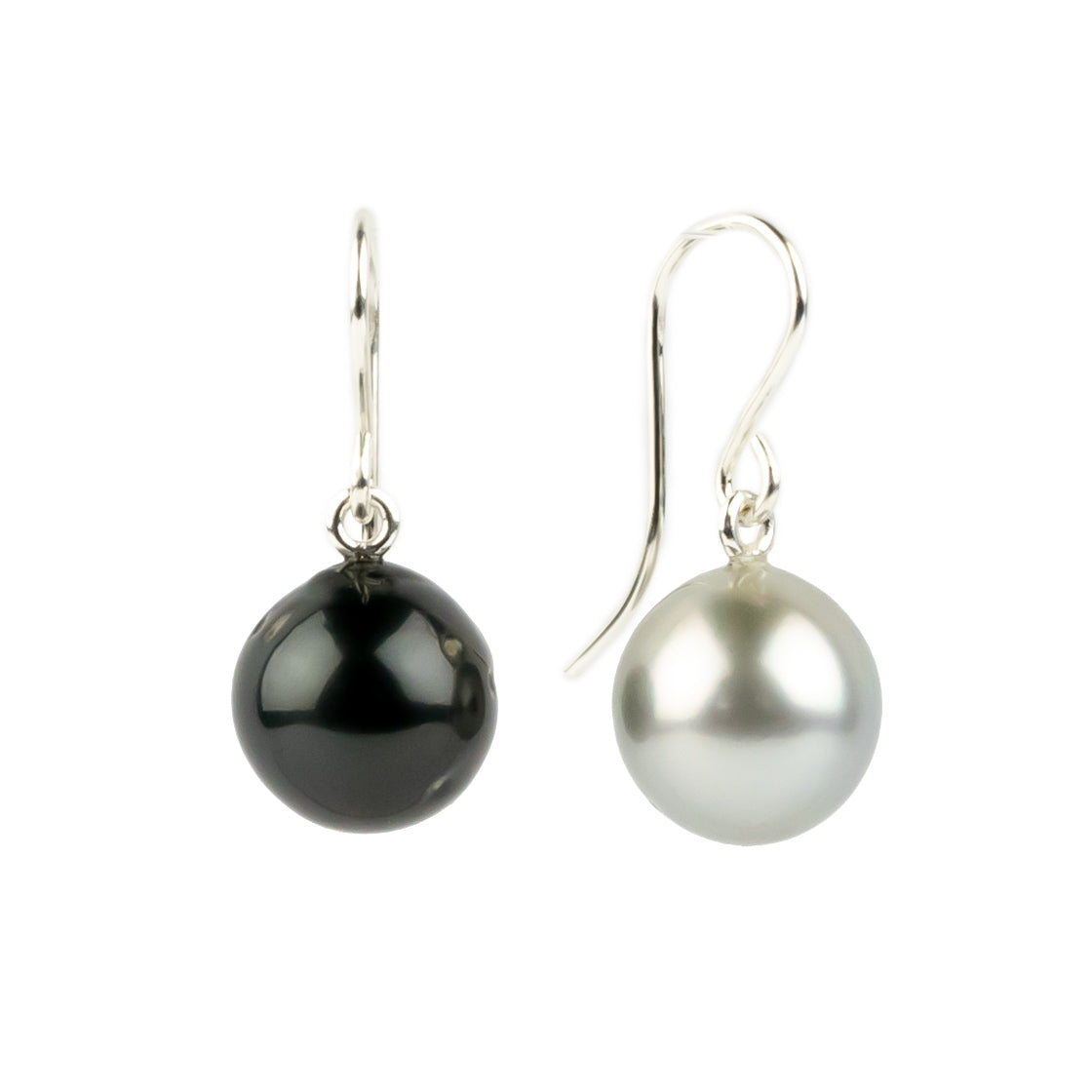 Black & White Baroque Tahitian Pearl Dangles on Sterling Silver