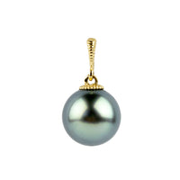 Silvery Blue 9.5mm Tahitian Pearl Mermaid Pendant on 14K Yellow Gold