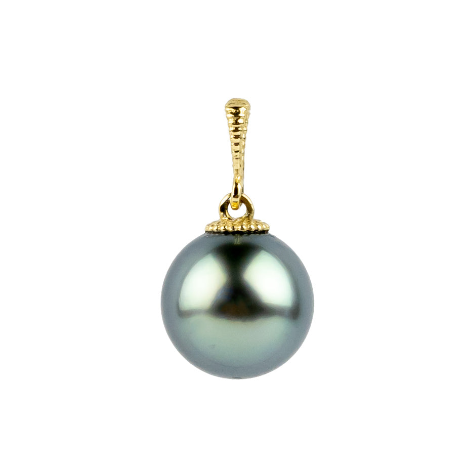 Silvery Blue 9.5mm Tahitian Pearl Mermaid Pendant on 14K Yellow Gold