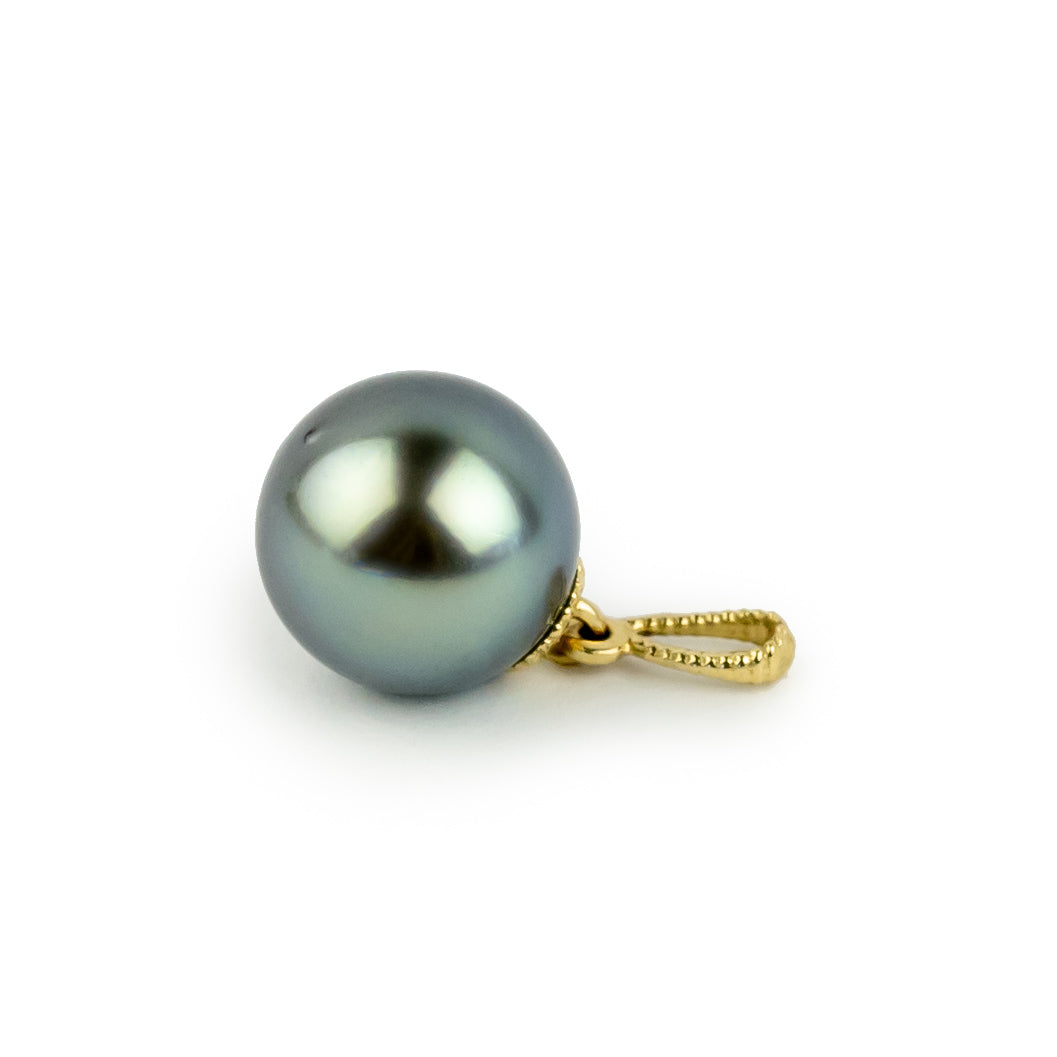 Silvery Blue 9.5mm Tahitian Pearl Mermaid Pendant on 14K Yellow Gold