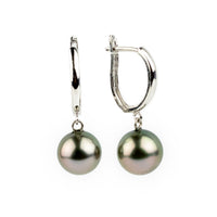 Pink Green 8.2mm Tahitian U-Hoop Earrings on 14k White Gold