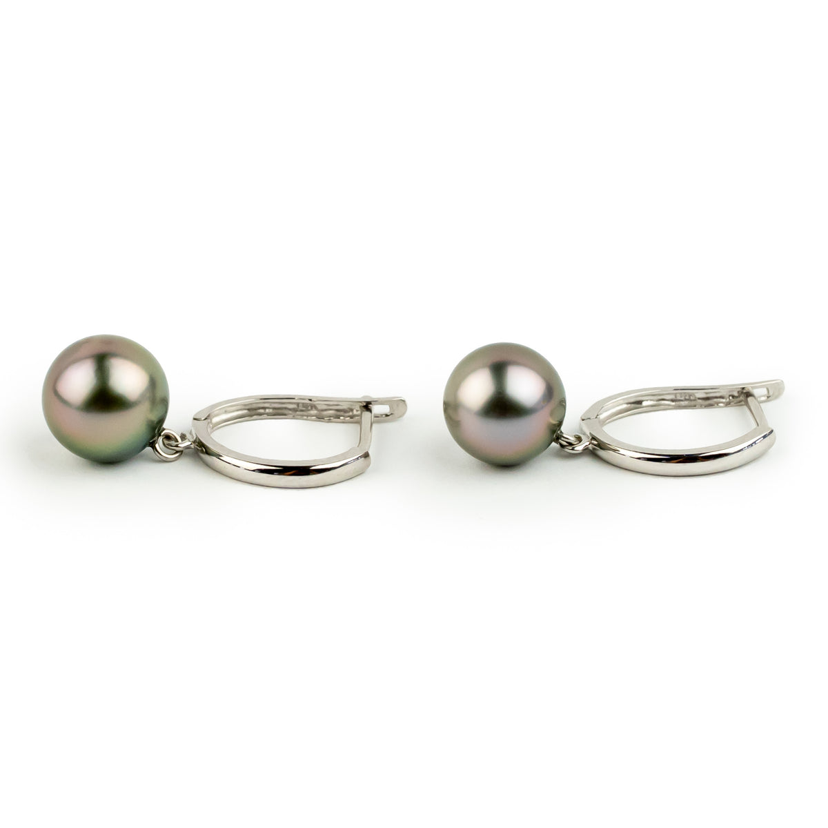Pink Green 8.2mm Tahitian U-Hoop Earrings on 14k White Gold