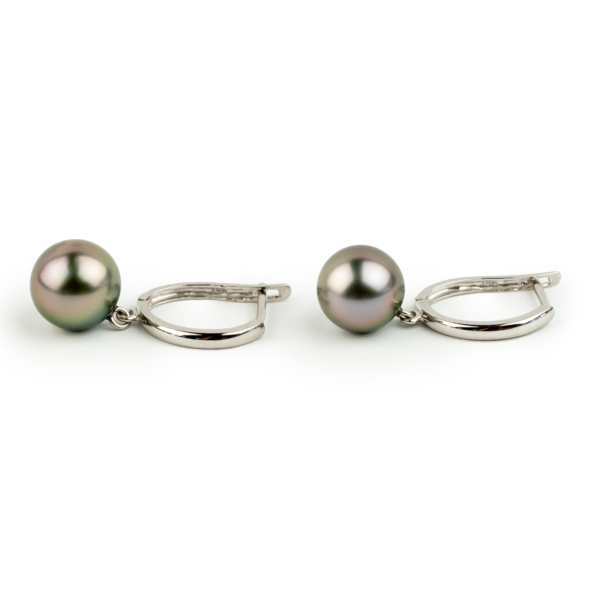 Pink Green 8.2mm Tahitian U-Hoop Earrings on 14k White Gold
