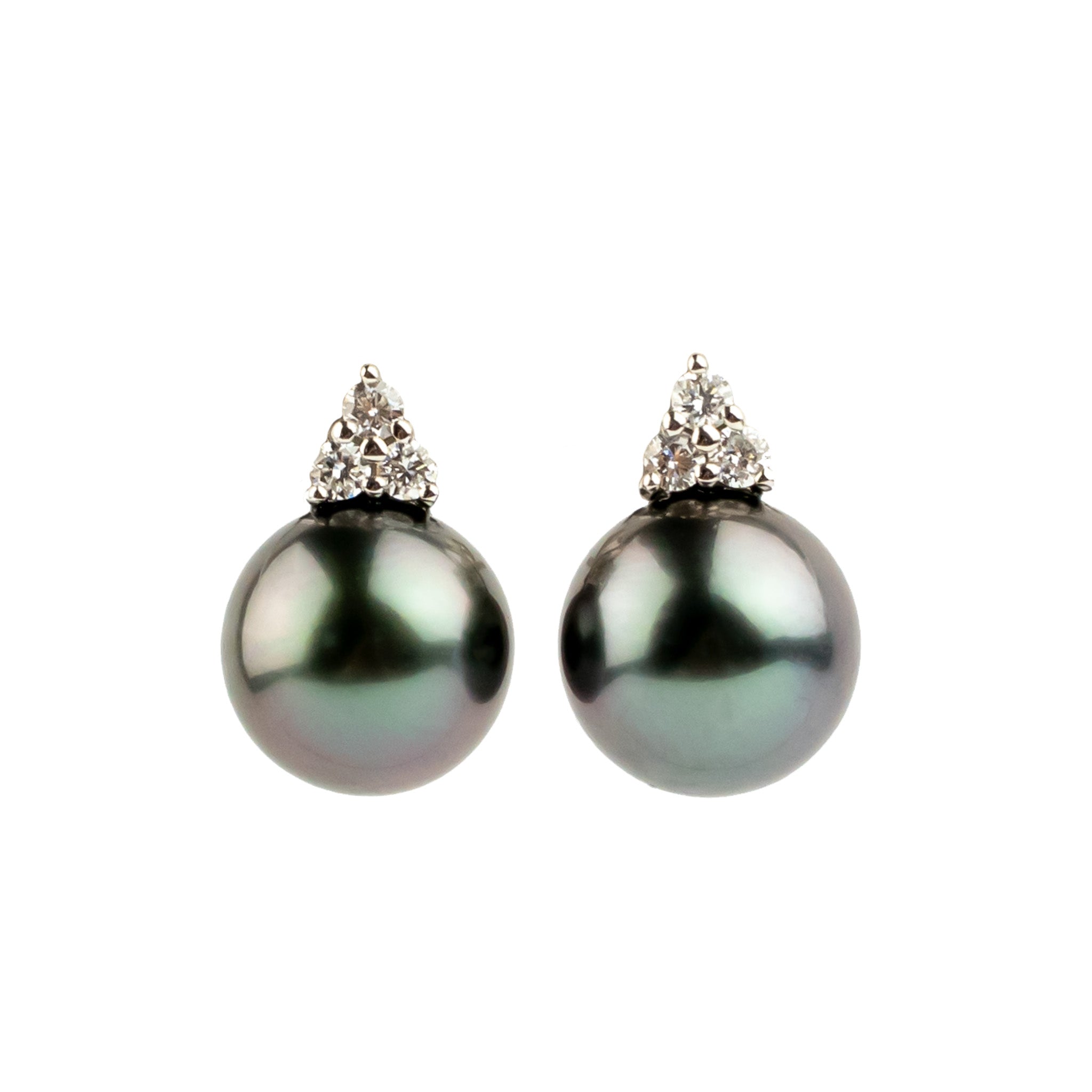 Deep Lavender Blue Tahitian Pearl & Diamond Toru Earrings on 14K White Gold
