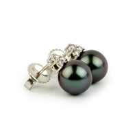 Deep Lavender Blue Tahitian Pearl & Diamond Toru Earrings on 14K White Gold