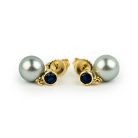 Tahitian Pearl & Sapphire Nova Earrings on 14K Yellow Gold