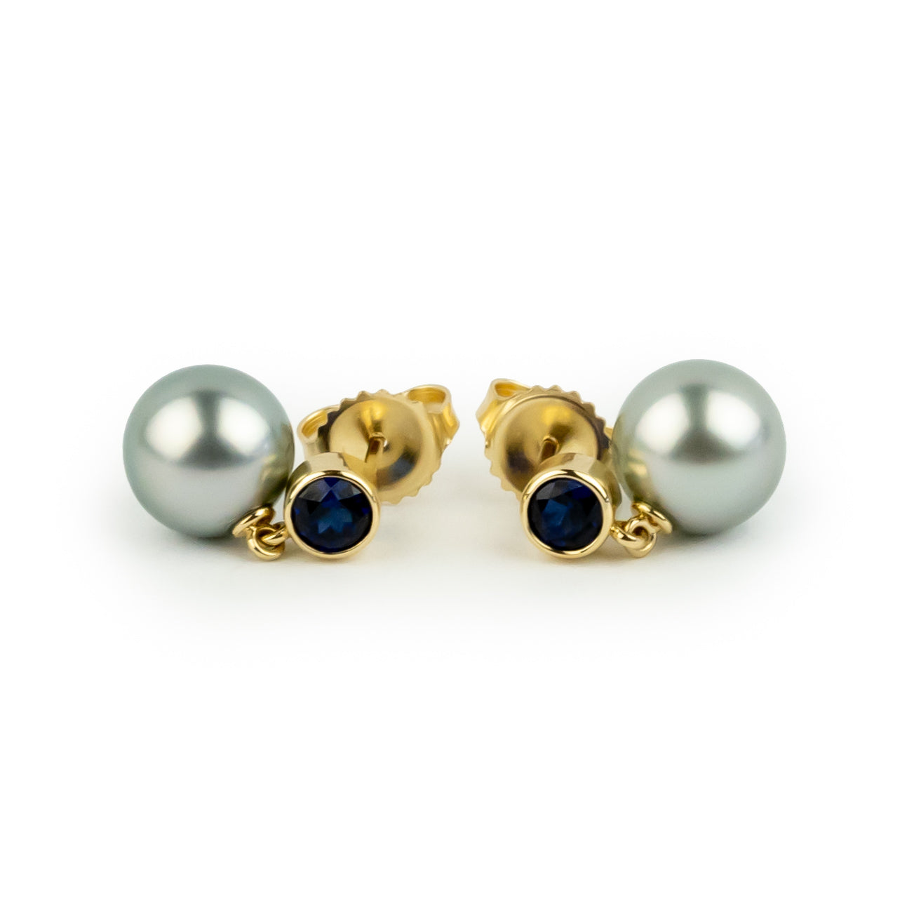 Tahitian Pearl & Sapphire Nova Earrings on 14K Yellow Gold