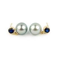 Tahitian Pearl & Sapphire Nova Earrings on 14K Yellow Gold