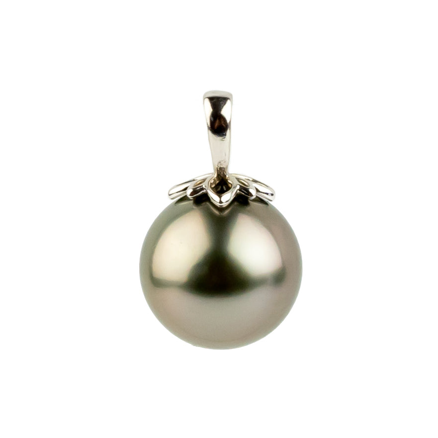 Rosy Pink 10mm Tahitian Pearl Marguerite Pendant on 14K White Gold
