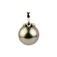 Rosy Pink 10mm Tahitian Pearl Marguerite Pendant on 14K White Gold