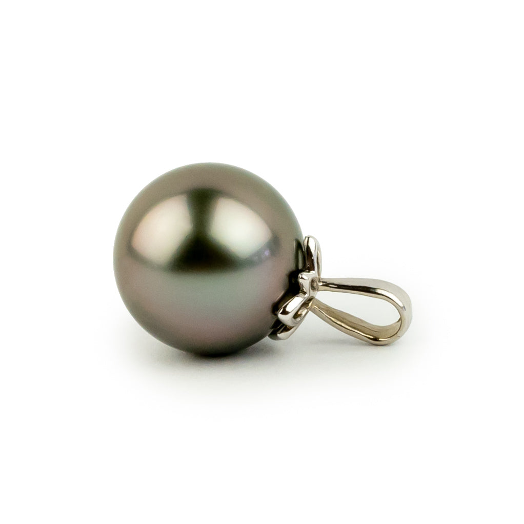 Rosy Pink 10mm Tahitian Pearl Marguerite Pendant on 14K White Gold