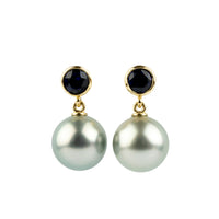 Tahitian Pearl & Sapphire Nova Earrings on 14K Yellow Gold