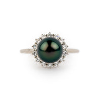 Tahitian Pearl & Diamond Soleil Ring on 14K White Gold
