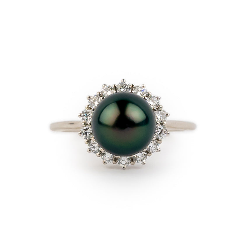 Tahitian Pearl & Diamond Soleil Ring on 14K White Gold