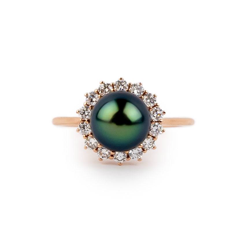 Tahitian Pearl & Diamond Soleil Ring on 14K Rose Gold
