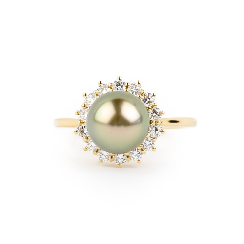 Tahitian Pearl & Diamond Soleil Ring on 14K Yellow Gold