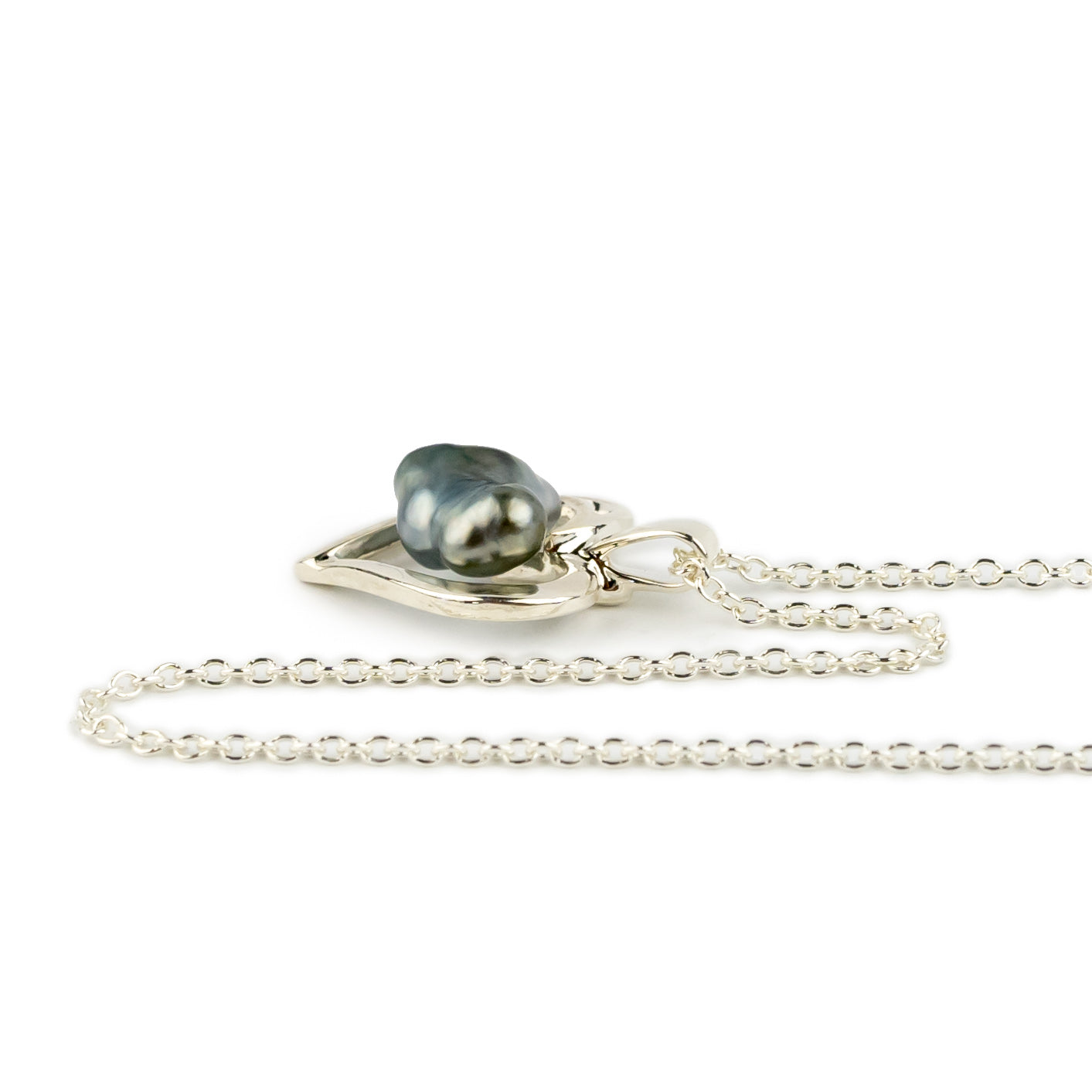 Silver Heart Tahitian Keshi Pearl Necklace