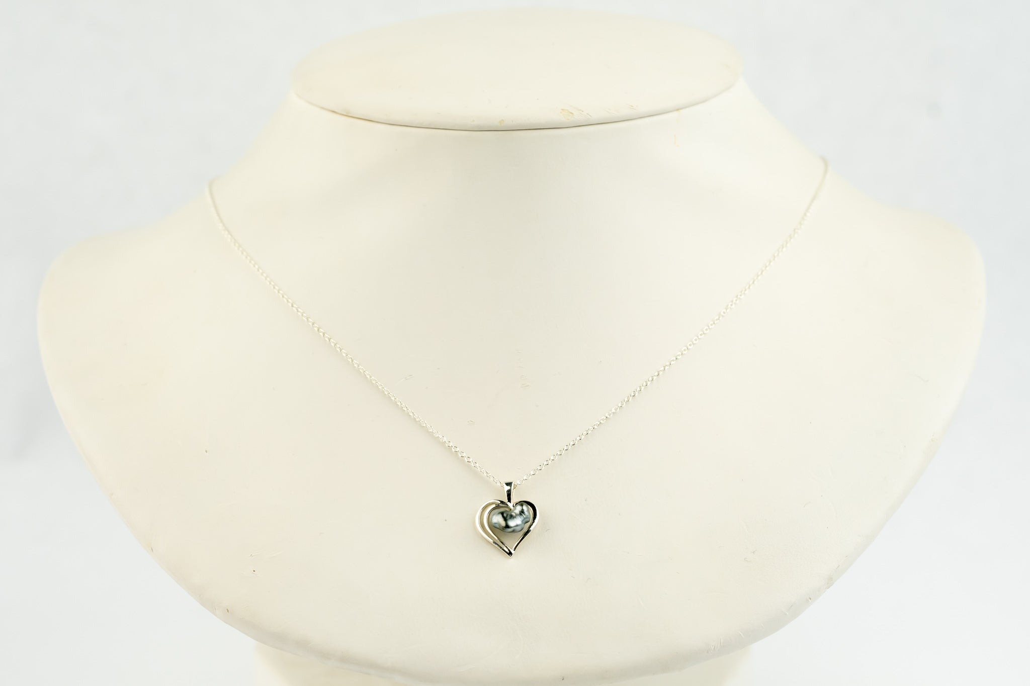 Silver Heart Tahitian Keshi Pearl Necklace