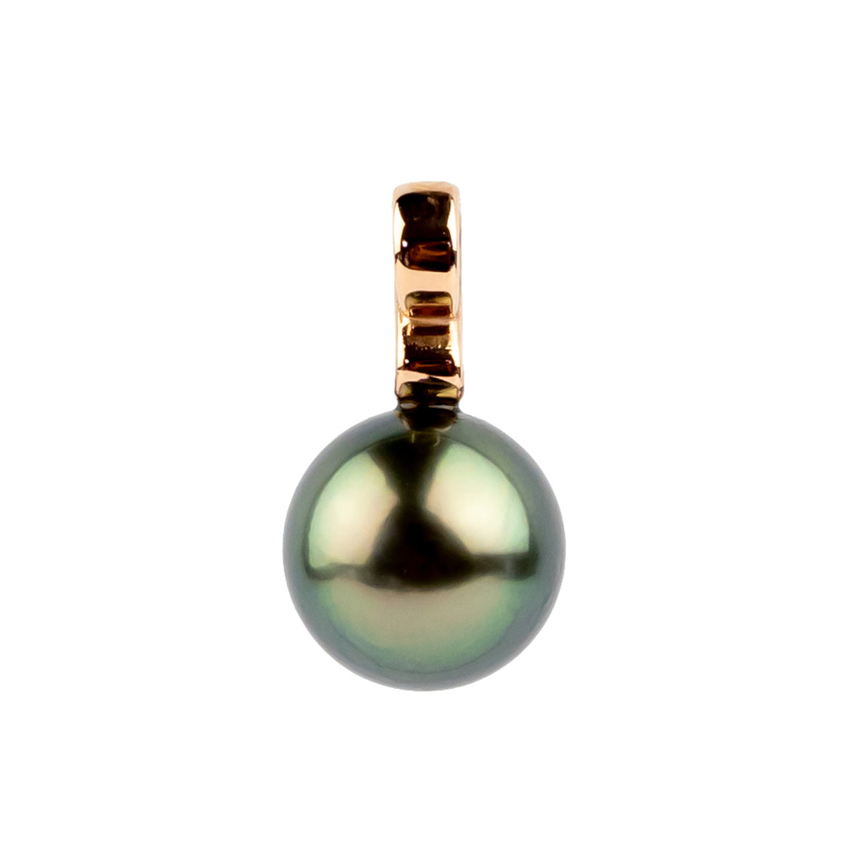 Golden Indigo Green 10.1mm Tahitian Pearl Infinity Pendant on 14K Rose Gold