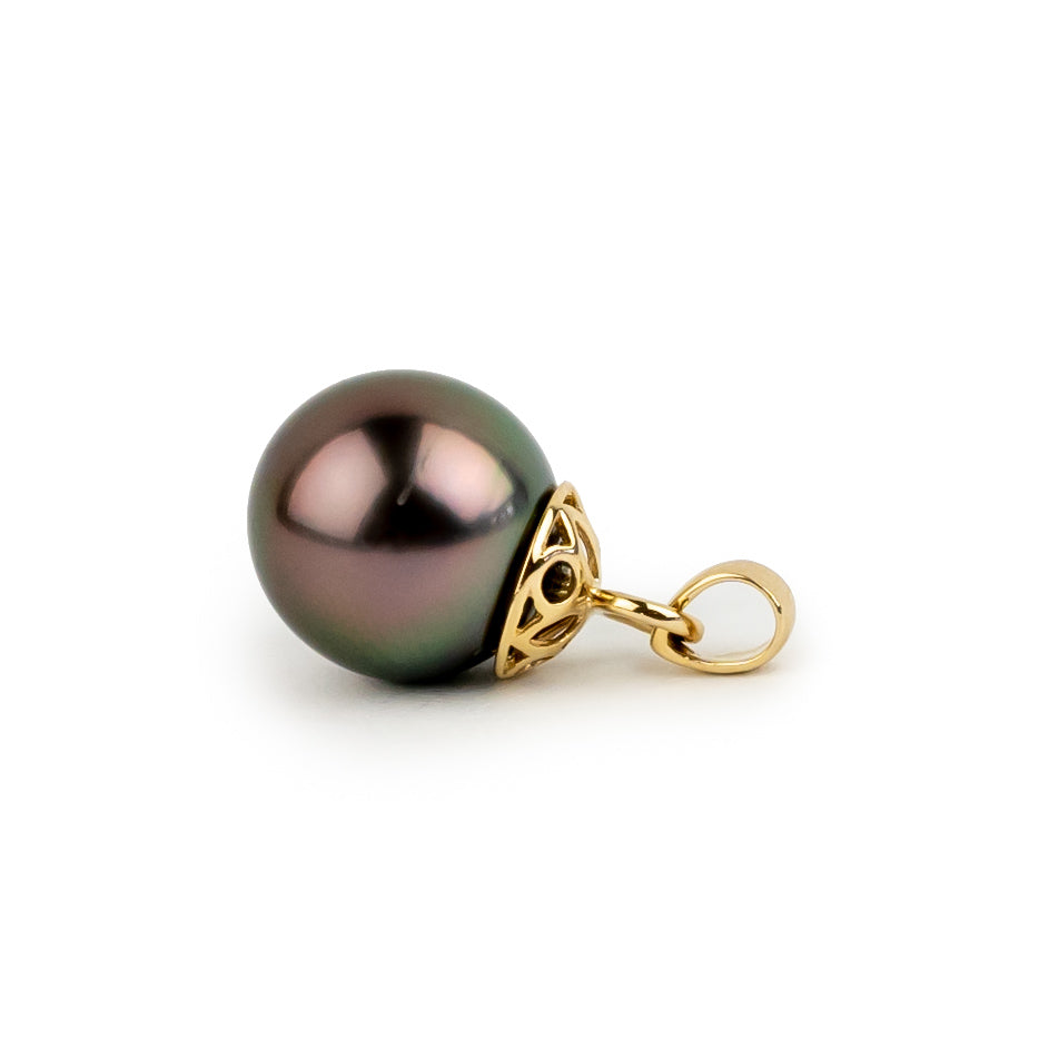 Aubergine Green 10.1mm Tahitian Pearl Filigree Pendant