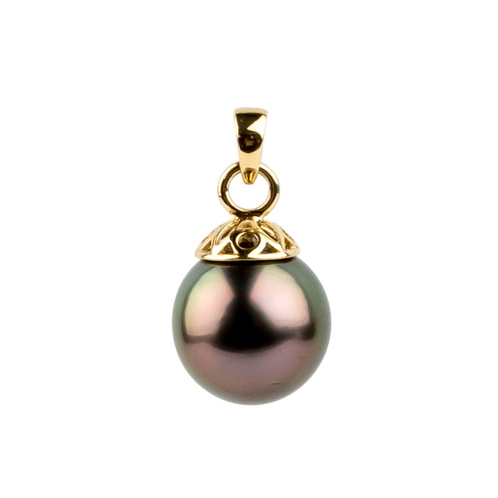 Aubergine Green 10.1mm Tahitian Pearl Filigree Pendant