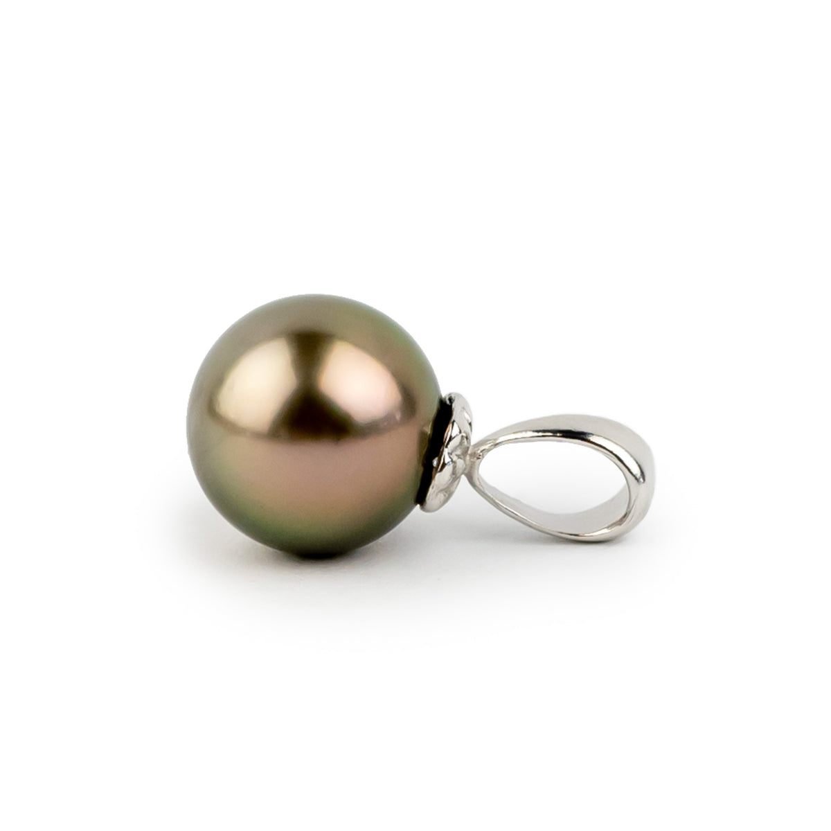 Golden Pink Green 10.4mm Tahitian Pearl Pendant on 14K White Gold