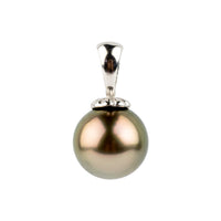 Golden Pink Green 10.4mm Tahitian Pearl Pendant on 14K White Gold