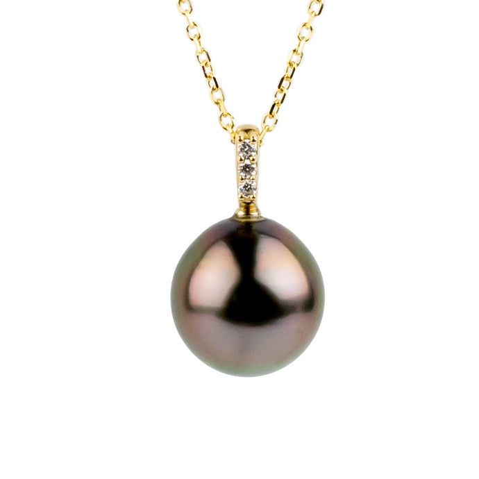 Plum Green Tahitian Pearl & Diamond Éclat Necklace on 14KYG