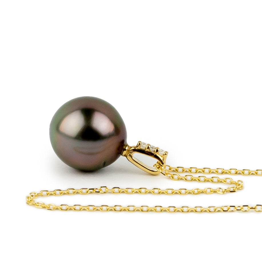 Plum Green Tahitian Pearl & Diamond Éclat Necklace on 14KYG
