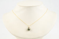 Vibrant Pink Green Tahitian Pearl & Diamond Toru Necklace on 14K Yellow Gold