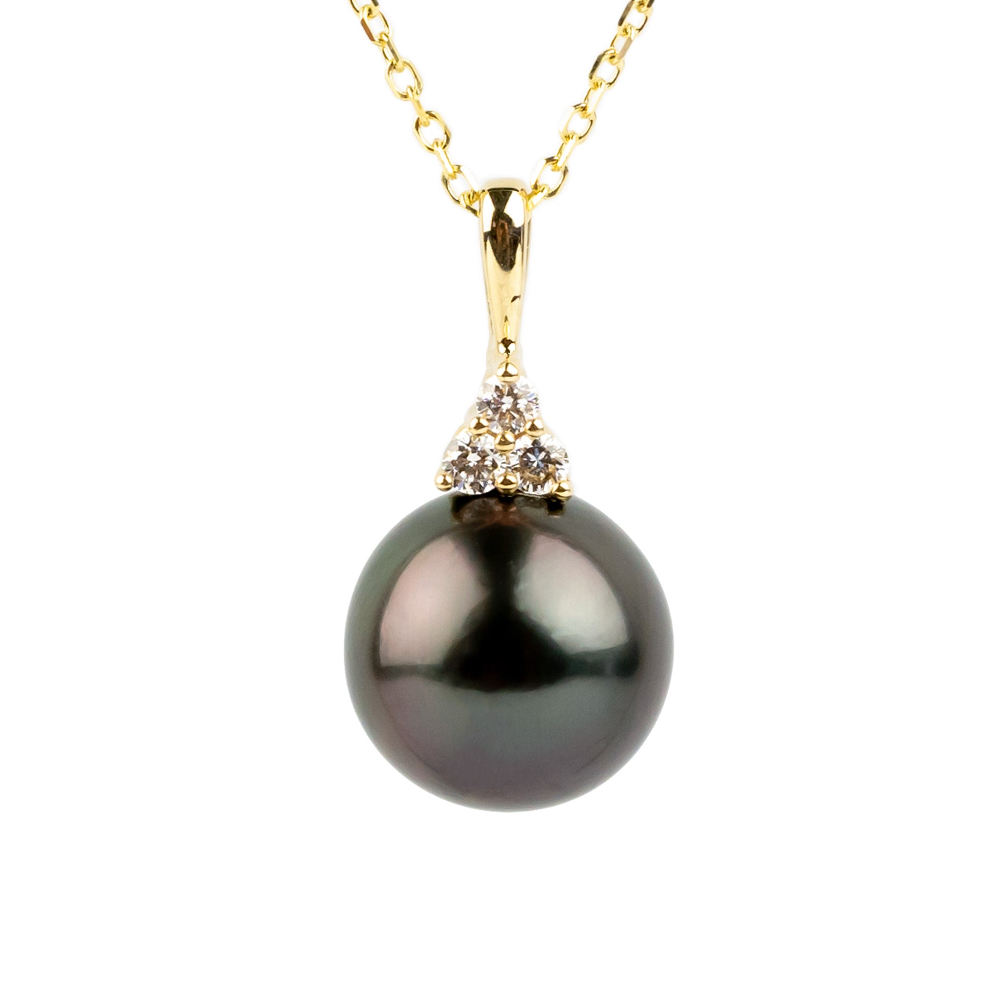 Tahitian Pearl & Diamond Toru Necklace on 14K Yellow Gold