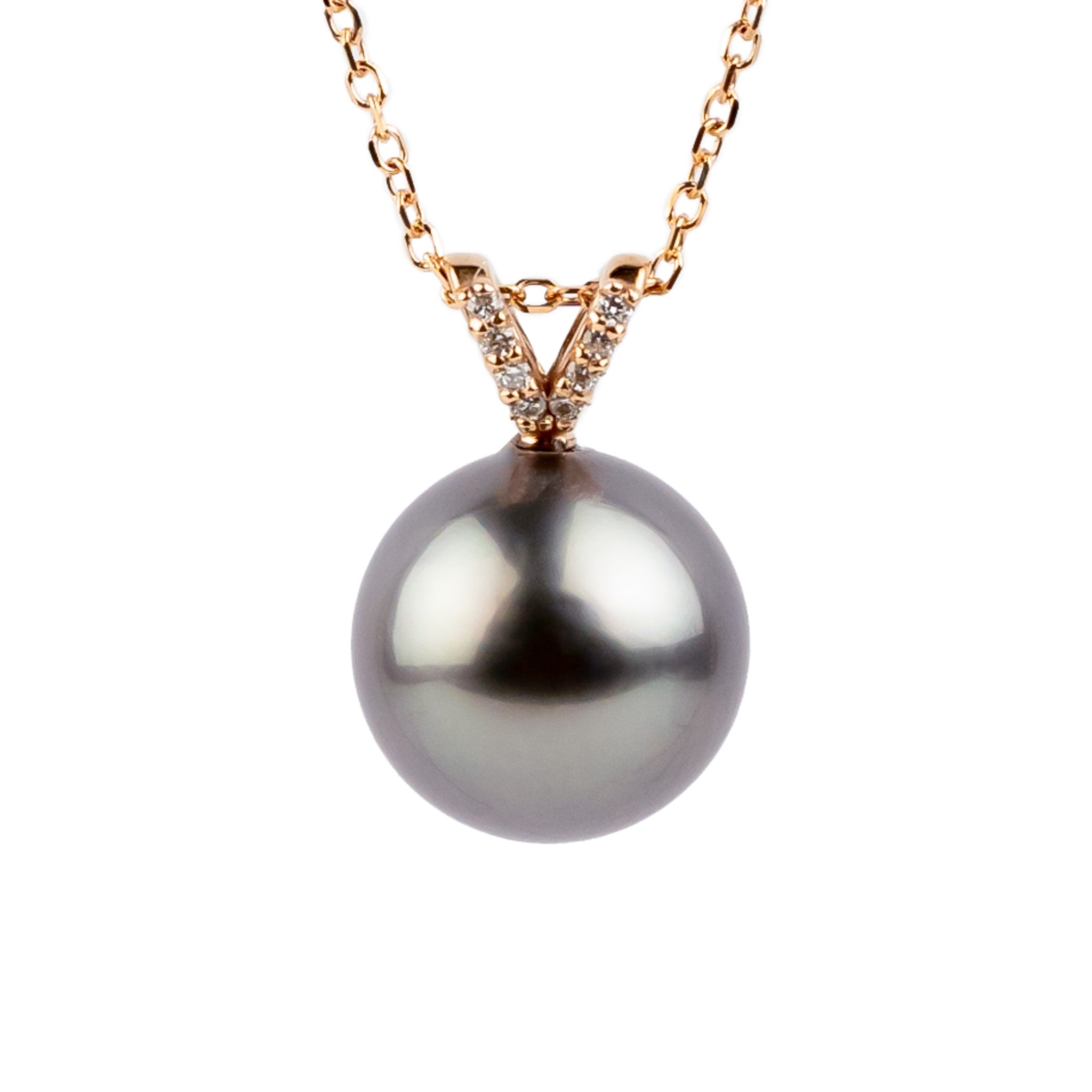 Icy Lavender Tahitian Pearl & Diamond Hoa Necklace on 14K Rose Gold
