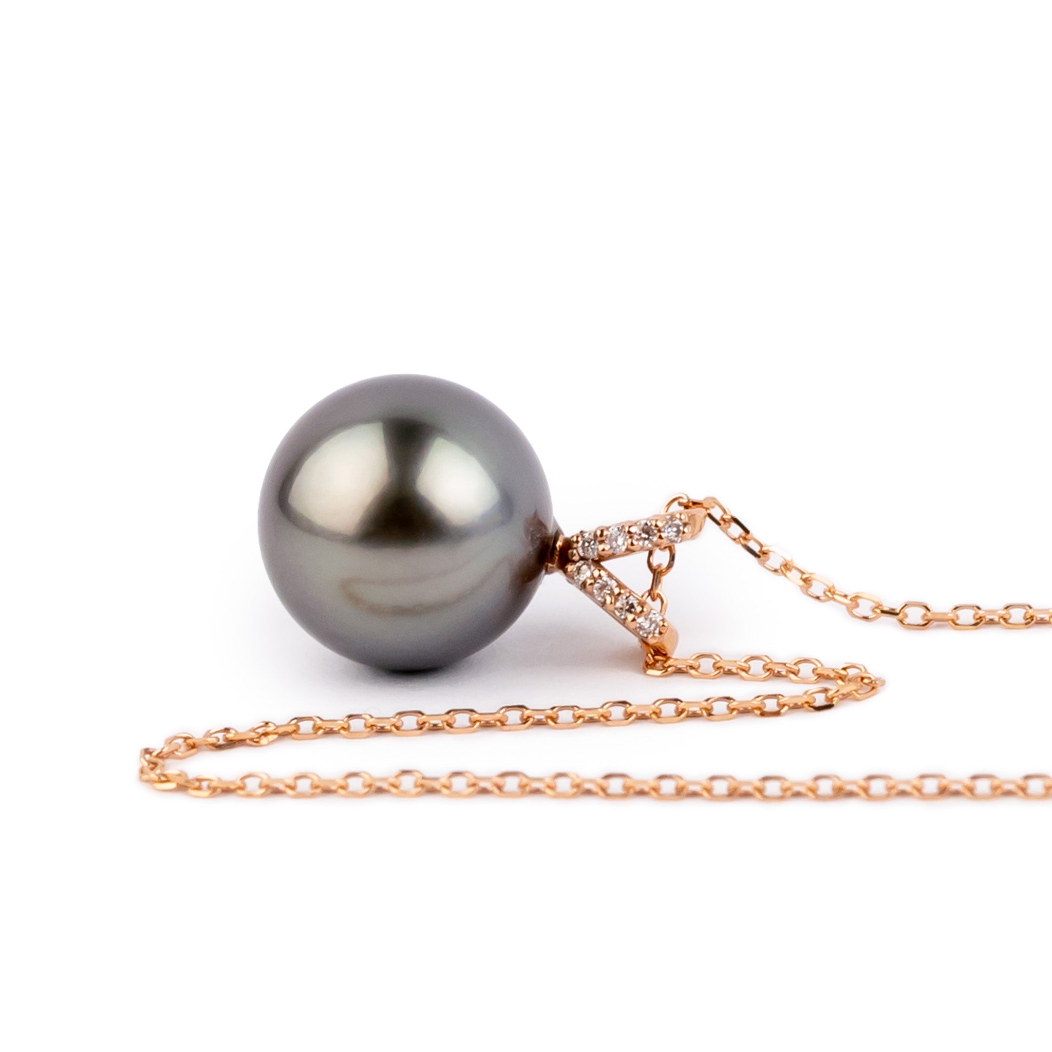 Icy Lavender Tahitian Pearl & Diamond Hoa Necklace on 14K Rose Gold