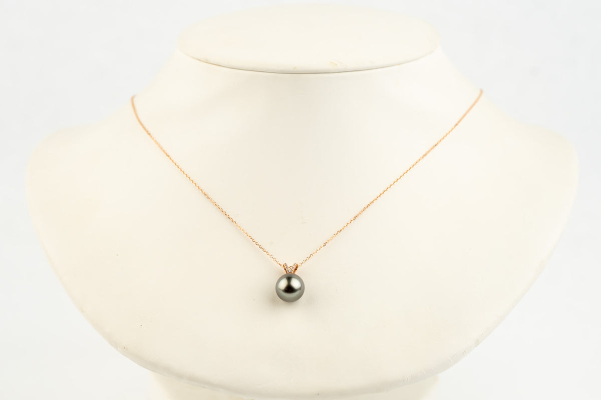 Icy Lavender Tahitian Pearl & Diamond Hoa Necklace on 14K Rose Gold