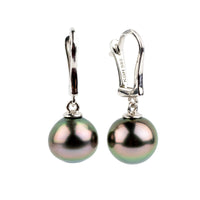Flashy Pink 9.5mm Tahitian Pearl Lever Back Earrings on 14K White Gold