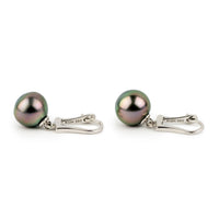 Flashy Pink 9.5mm Tahitian Pearl Lever Back Earrings on 14K White Gold