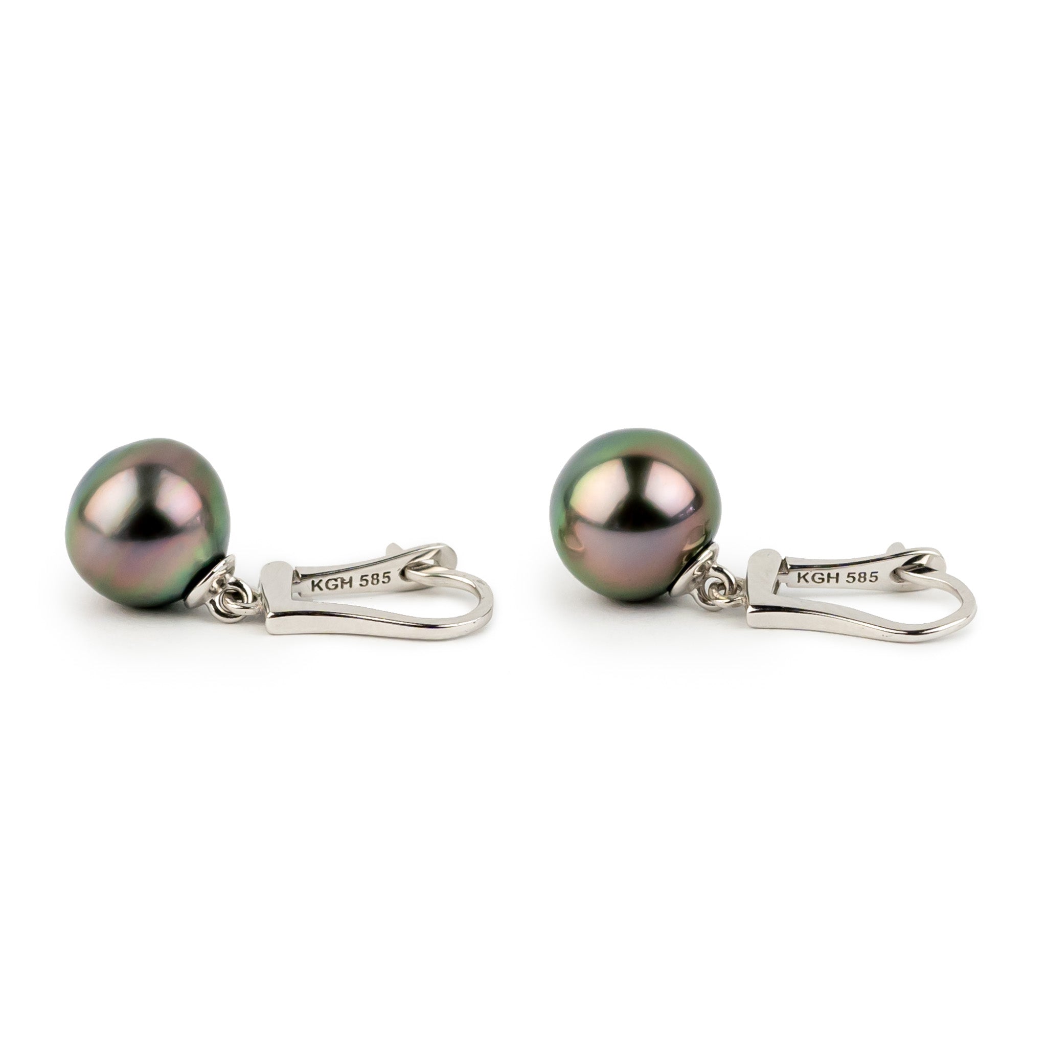 Flashy Pink 9.5mm Tahitian Pearl Lever Back Earrings on 14K White Gold